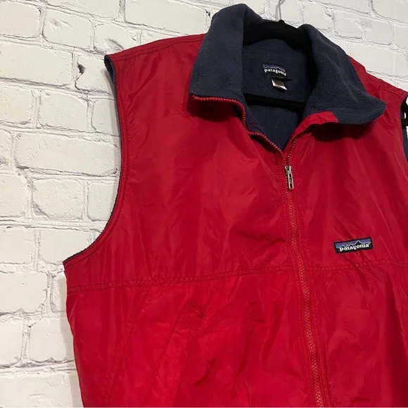 Patagonia Synchilla Vintage 90s Mens Fleece Lined Blue & Red Vest Large Gorpcore